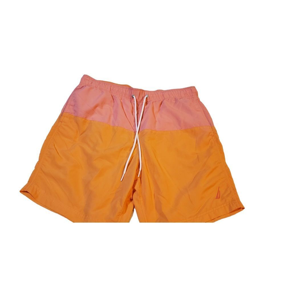 Nautica Color Block Swim Trunks Men's Size M Orange Pink Swim Surf Boat Sailing